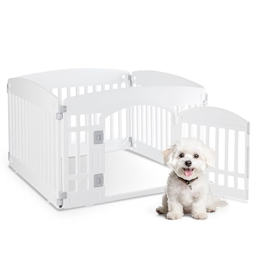 HealSmart 4 Panel 24" Plastic Dog Playpen, Folding & Portable Pet Playpen for Indoor & Outdoor Use, Safe & Secure Fence, Ideal for Small to Medium Dogs, White - color: White, size: 24 Inch 4 Panels, style: Plastic