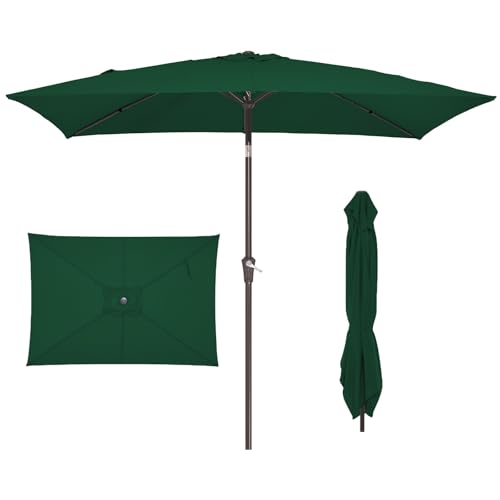 JEAREY 6.5x10 ft Rectangular Patio Umbrellas Rectangle Outdoor Umbrella with Push Button Tilt and Crank, Market Table Umbrella 6 Sturdy Ribs UV Protection for Poolside Garden Backyard Deck, Dark Green - color: Dark Green, size: 6.5x10ft