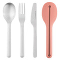 BergHOFF Leo Premium 18/10 Stainless Steel 4Pc Reusable Travel Flatware Set Knife Spoon Fork Sleeve with Silicone Sleeve Dishwasher safe, Pink