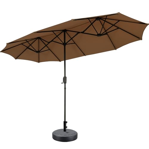 13Ft Large Patio Umbrella with Base Outdoor Double-Sided Market Extra Large Table Umbrella Easy Crank for Yard, Poolside, Deck-Coffee - color: Coffee, size: 13FT Umbrella+Base