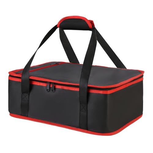 Bodaon Insulated Casserole Carrier for Hot or Cold Food, Fits 9"x13" and 11"x15" Baking Dish with Lid, Insulated Carriers for Transport, Travel Food Warmer Container Bags (Single Decker, Black-Red) - color: Black-Red Edge