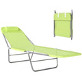 Outsunny Folding Chaise Lounge Pool Chairs, Outdoor Sun Tanning Chairs with Pillow, Reclining Back, Steel Frame & Breathable Mesh for Beach, Yard, Patio, Green - color: Green