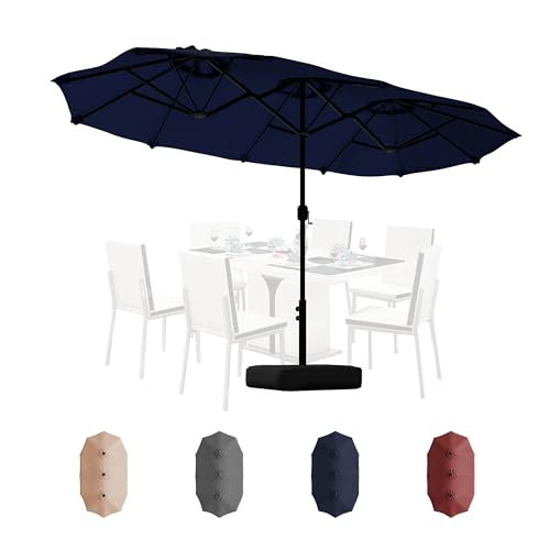 Shintenchi 13FT Large Patio Umbrella with Base Included, Outdoor Double-Sided Rectangular Shade with Crank Handle for Poolside Lawn, Deck & Garden, Dark Blue - color: Dark Blue, size: 13FT