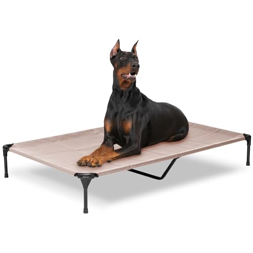 Elevated Dog Bed for Outdoor, XXL Raised Dog Cot Indestructible with Washable Mesh, Cooling Summer Pet Cot Chew Proof for Outside Camping Travel, 59"x36" Grey - color: Grey, size: 59"L x 36"W x 9"Th