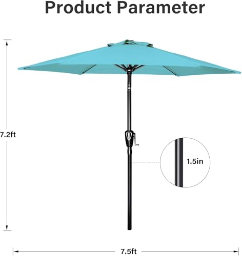 Simple Deluxe 7.5ft Patio Umbrella Outdoor Table Market Yard Umbrella with Push Button Tilt/Crank, 6 Sturdy Ribs for Garden, Deck, Backyard, Pool, Turquoise - color: Turquoise-New, size: 7.5ft