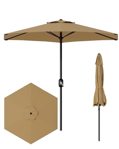 GarveeLife Outdoor Patio Umbrella, Table Market Umbrella with Push Button Tilt and Crank, 8 Sturdy Ribs UV Protection Waterproof for Garden, Deck, Backyard, Pool - color: Light Tan(No Tilt and Crank), size: 7.5FT