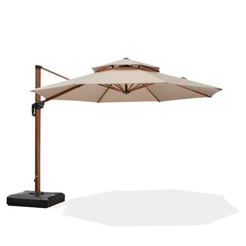 PURPLE LEAF 11ft Patio Umbrella Outdoor Round Umbrellas Large Cantilever Umbrella Windproof Offset Umbrellas Heavy Duty Sun Umbrella for Garden Deck Pool Patio, Beige - color: Beige, size: 11 Feet, style: Umbrella