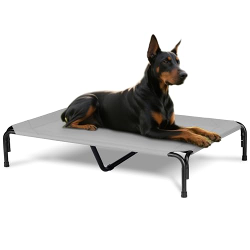 Elevated Dog Bed for Outdoor, XXXL Raised Dogs Cot with Washable Mesh, Cooling Pet Beds Chew Proof Dog Hammock, Metal Frame Lifted Platform for Training Outside Camping, 59 inch Grey - color: Grey, size: 59"L x 37"W x 9"Th