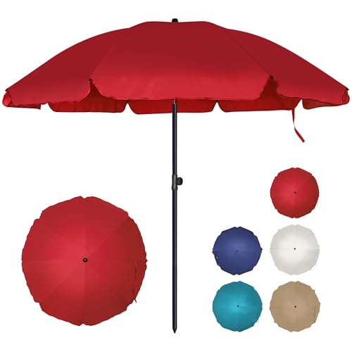 Blissun 6.5ft Patio Umbrella with Push Button Tilt & Height Adjustable, UV50+ Sun Protection with Sturdy Fiberglass Ribs & Iron Pole, Market Umbrella for Outdoor Table Garden Backyard Beach - color: Red