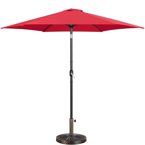 Yaheetech 10FT Patio Umbrella Outdoor with Heavy Duty Base Included,Table Umbrella with Push Button Tilt and Crank, UV Protection Waterproof for Yard/Outdoor/Wedding Parties and Events - Red - color: Red, size: 10FT