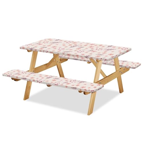 Picnic Table Cover for Outdoor BBQ Camping Floral Leave Elastic Picnic Table Cover with Bench Covers for Camping Party Supplies - color: Floral Leave, size: Small