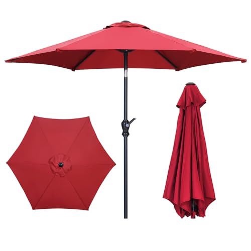 GDY 7.5FT Patio Umbrella Outdoor Table Umbrella,Market Umbrella with 6 Sturdy Ribs, with Push Button Tilt and Crank for Garden, Lawn, Deck, Backyard & Pool (Red) - color: Red, size: Umbrella Only