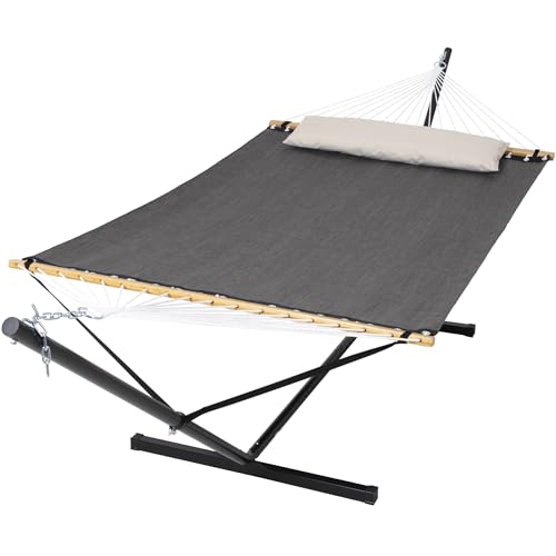 SUNCREAT Hammocks for Outside with Stand, Extra Large Double Hammocks 2 Person Heavy Duty, 450 lbs Capacity, Dark Gray - color: Dark Gray, size: 78.7 x 55.1 in, Hammock with 144 in Stand