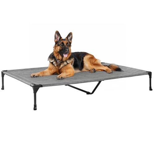 Veehoo Outdoor Elevated Dog Bed Large Sized Dogs, XL Cooling Raised Dog Cots Beds Training Platform Off Ground Hammock with Breathable Mesh, No-Slip Feet, 49"x33", Black Silver - color: Black Silver, size: 49.0"L x 33.0"W x 9.0"Th