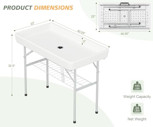LHBcraft 4 Foot Ice Cooler Table with Matching Skirt & Drain Hose, with Iron Stand, Portable Patio Outdoor Chilling Table Portable Bar for Events for Party, Picnic, BBQ, Camping, White - color: 1 Tier-ivory