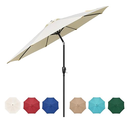 HealSmart 9ft Patio Umbrella with Push Button Tilt/Crank, Outdoor Table Market Yard Umbrella with 8 Sturdy Ribs for Garden, Backyard, Deck, Pool, Beige - color: Beige, size: 9FT