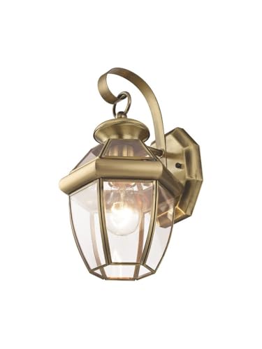 Livex Lighting 2051-01 Monterey 1 Light Outdoor Antique Brass Finish Solid Brass Wall Lantern with Clear Beveled Glass - color: Antique Brass