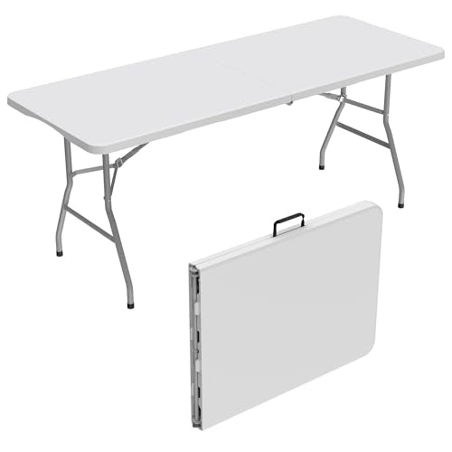 Allpop 6Ft Folding Table for Indoor Outdoor, Fold-in-Half Portable Plastic Dining Table with Carrying Handle for Picnic Party Camping, White - color: White, size: 6 Ft