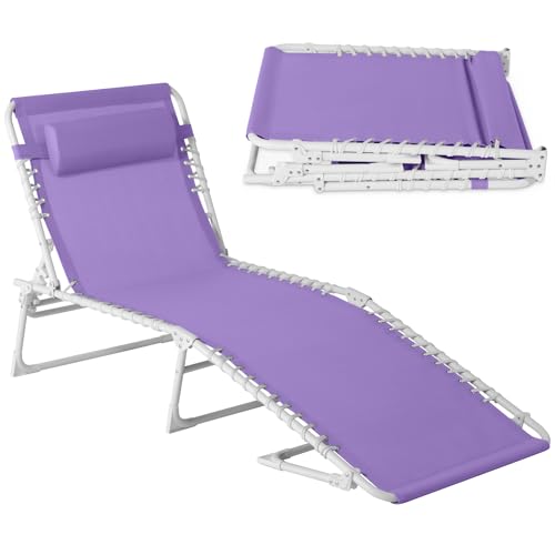 Best Choice Products Patio Chaise Lounge Chair, Portable Outdoor Folding Recliner for Lawn, w/ 8 Positions, Handles, 300lb Capacity - Lavender/White - color: Lavender/White