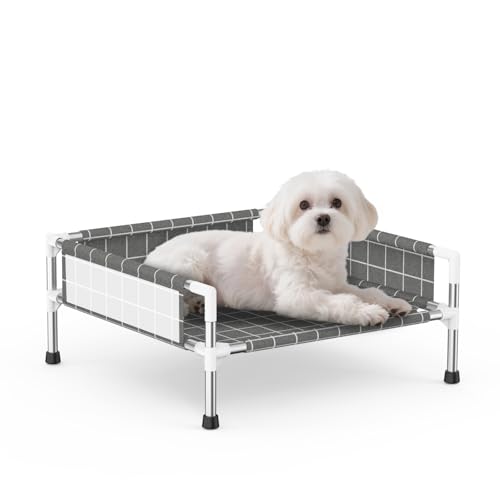 Elevated Dog Bed with 3-Sided Fence - Raised Pet Bed with Non-Slip Feet, Durable Elevated Couch for Small Dogs, Indoor/Outdoor Use with Easy-Clean Fabric - size: S