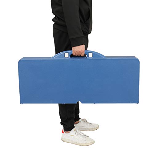Folding Picnic Table with Umbrella Hole,Aluminum Suitcase Portable Outdoor Table with 4 Seats,for Patio,Porch or Camping Table and Chair Set (Blue)