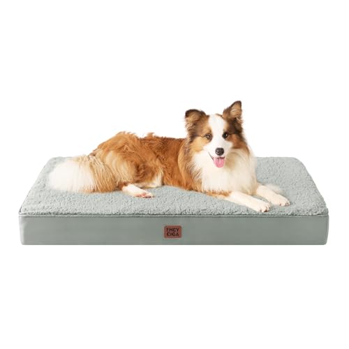 EHEYCIGA Washable Dog Beds for Extra Large Dogs, XL Dog Bed with Removable Cover for Crate, Orthopedic Foam Pet Bed Dog Mat Mattress Cushions for Extra Large Dogs, Greyish Green(41 x 27) - color: Greyish Green, size: 41*27*3.5 inches