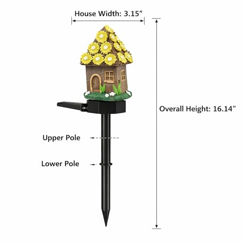 Solar Yellow Daisy Cottage Lights Outdoor, 2 Pack Waterproof Fairy Garden Pathway Lights, Hand-Painted Resin Flower House Decor for Yard Lawn Patio, Gift for Garden Lovers - style: Yellow Floral Fairy Cottage