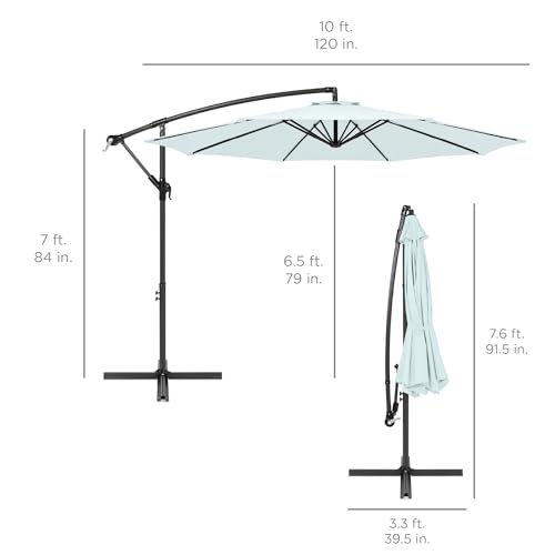 Best Choice Products 10ft Offset Cantilever Hanging Market Patio Umbrella, 8 Sturdy Ribs, Easy Adjustment - Baby Blue - color: Baby Blue, size: Offset
