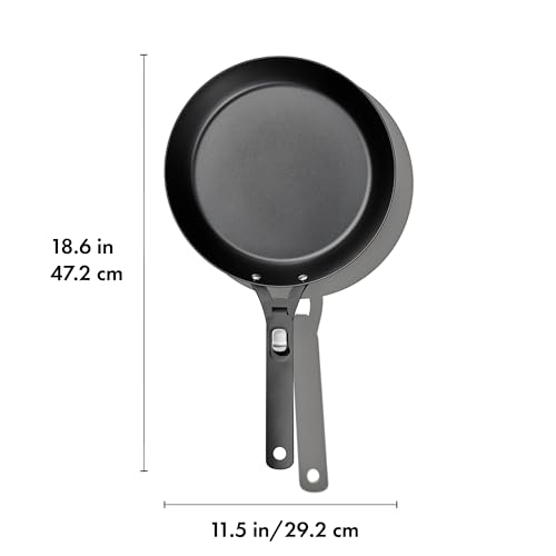 OXO Outdoor Pre-Seasoned Carbon Steel 10" Frying Pan Skillet, Detachable Handle for Easy Storage, Indoor Use, Nonstick with Use, Induction Suitable,Oven & Broiler Safe,Browning, Grill,Sear,Saute,Black - size: 10" Frying Pan Skillet Set
