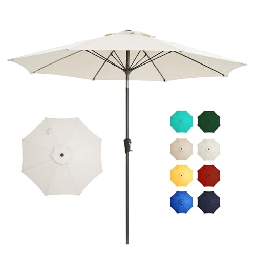 9FT Outdoor Patio Umbrella Outdoor pool Umbrella with Push Button Tilt and Crank, Market Umbrella 8 Sturdy Ribs UV Protection for Garden, Deck, Backyard (White) - color: White