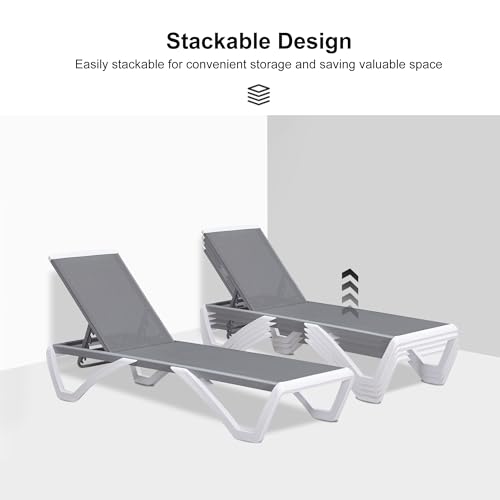 PURPLE LEAF Patio Chaise Lounge Chair Set Outside Aluminum Plastic Stackable Tanning Chairs with Side Table for Pool Sunbathing Beach Deck Outdoor Lounger, Grey - color: Grey, style: 1 chair + 1 table