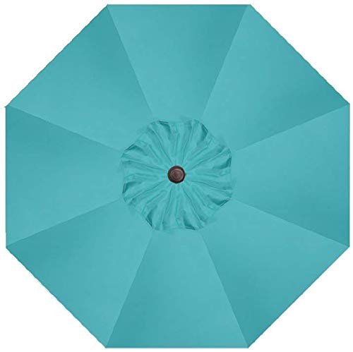 Treasure Garden Octagonal 9 ft Patio Umbrella - Outdoor Furniture Table Umbrella – Push-Button Tilt – Bronze Aluminum Frame (Obravia, Aqua) - color: O'bravia Aqua w/Bronze Frame, size: 9 FT Push Button Tilt
