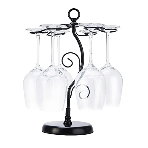 FOMANSH Countertop Wine Glass Holder - Freestanding Tabletop Stemware Storage Rack Metal Glasses Display Rack Black with 6 Hooks … - color: Black-Tree