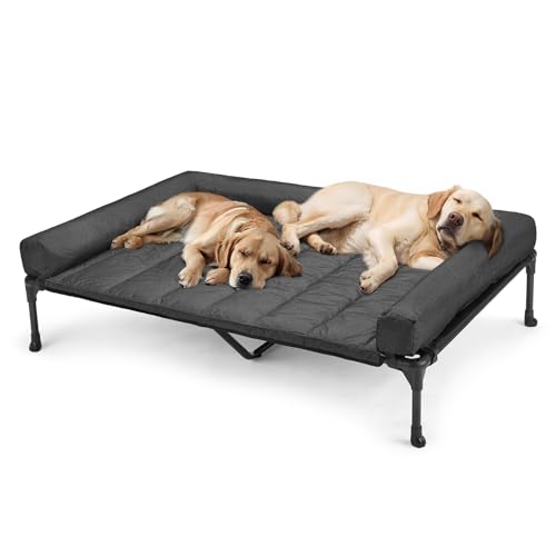 Veehoo Cooling Elevated Dog Bed Add Removable Waterproof Bolster Cushion Mat, Raised Pet Cot with Breathable Teslin Mesh, No-Slip Feet, Dog Sofa Bed for Indoor Outdoor, XXLarge, Black CWC2331B - color: Black, size: 59.0"L x 37.5"W x 9.0"Th