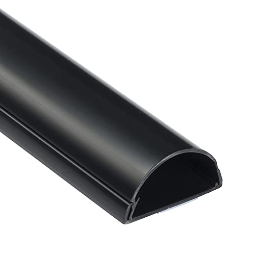 D-Line TV Wire Hider, Half Round Cord Cover for Wall Mount TV, Hinged One-Piece Raceway, Paintable, Self-Adhesive Cable Management - 2" (W) x 1" (H) x 18" Length - Black - color: Black