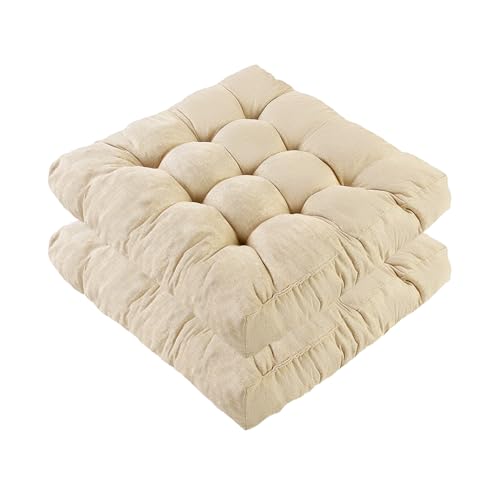 Meditation Floor Cushions Set of 2, Thickened Floor Pillow for Adults, Large Square Pillows Seat Cushion for Tatami Living Room Yoga, Memory Sponge Block Added, 22x22 Inch, Beige