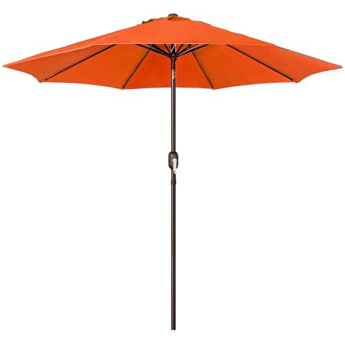 Blissun 9' Outdoor Patio Umbrella, Outdoor Table Umbrella, Yard Umbrella, Market Umbrella with 8 Sturdy Ribs, Push Button Tilt and Crank - color: Orange