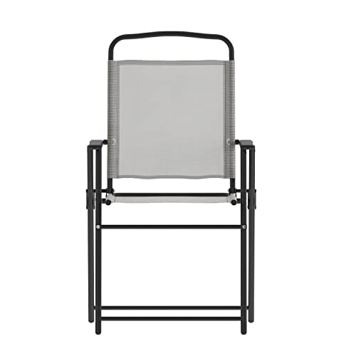 Flash Furniture Mystic Folding Patio Sling Chairs, Outdoor Textilene Lawn Chairs with Armrests, Set of 2, Gray - color: Grey