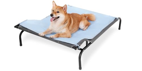 Sweetnight Elevated Dog Bed with Headrest for Large Dogs | Waterproof Raised Dog Cot for Outdoor - 43inch Heavy Duty Steel Frame with Cooling Mat &Easy Assembly，Supports 66-88 lbs, L - size: L, style: With Pad