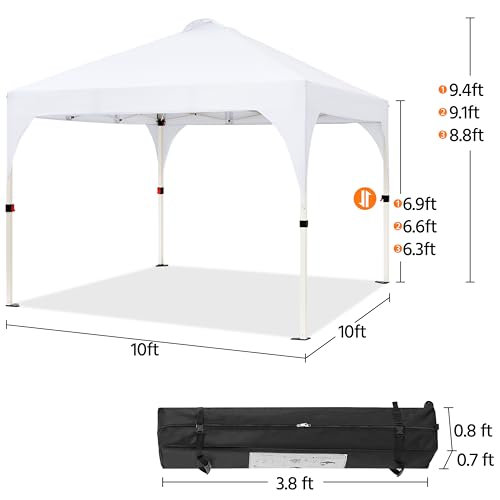 Yaheetech 10x10 Pop Up Canopy Tent with Vent, Easy Set Up Tent, Instant Sun Shelter Canopy with Wheeled Bag, 4 Sandbags, 12 Stakes & 4 Ropes, for Parties, Beach, Outdoor, White - color: White, size: 10x10
