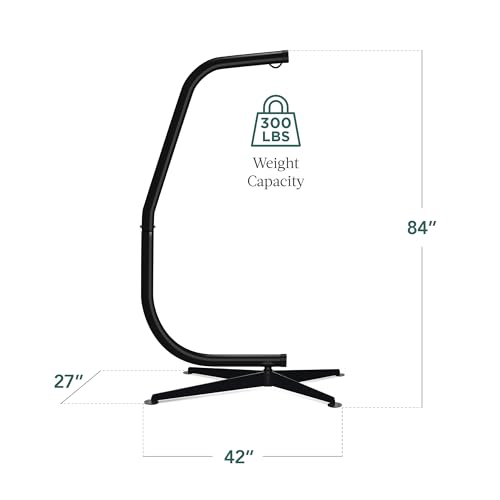 Best Choice Products Metal Hanging Hammock C-Stand for Chair/Weather-Resistant Finish, Offset Base - Stand Only - Black - color: Black