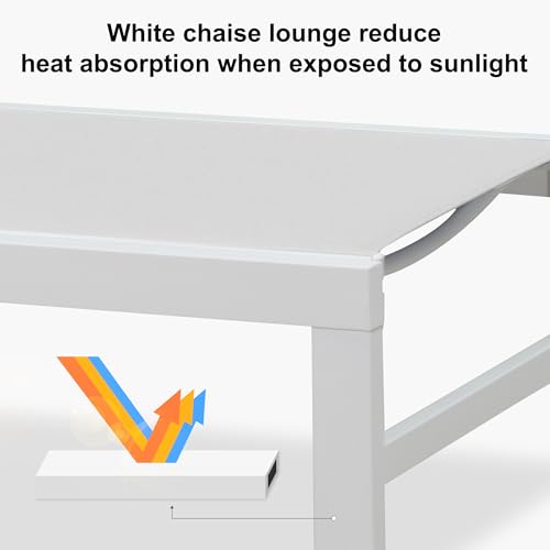 PURPLE LEAF Outdoor Chaise Lounge Chairs Set of 2 White Aluminum Lounge Chair Five-Position Adjustable Chaise with Wheels and Table for Pool Deck Patio, Ivory - color: Ivory, style: Standard Straight-leg