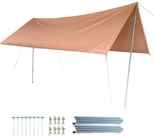 DANCHEL OUTDOOR Waterproof Bell Tent Awning, 4 Season Camping Tarp – Portable Canopy Cover with Poles, Lightweight Glamping Accessories, Rectangle - color: Brown, size: 9.8x13.2ft Awning with 7.87ft Poles