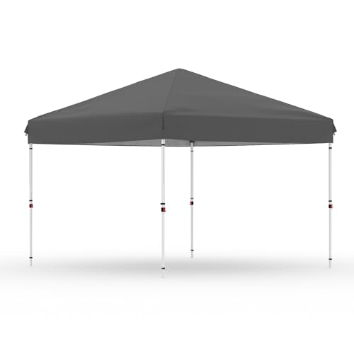 GarveeLife 10x10 Pop Up Canopy with One Button Push Setup - Heavy Duty Outdoor Canopy Tent with Portable Roller Bag - 3 Adjustable Height, 4 Weight Bags, 8 Stakes & 4 Guy Ropes Included, Grey - color: Gray