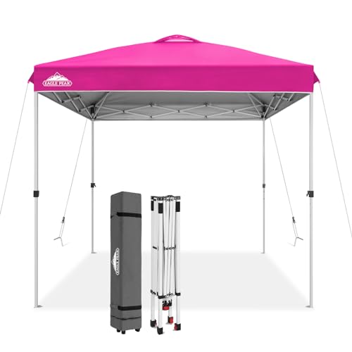 EAGLE PEAK Pop Up Canopy Tent with Wheeled Carry Bag, 8 Stakes, 4 Ropes, Easy Set Up Tent Canopy, 8x8 ft, Pink - color: Pink, size: 8x8