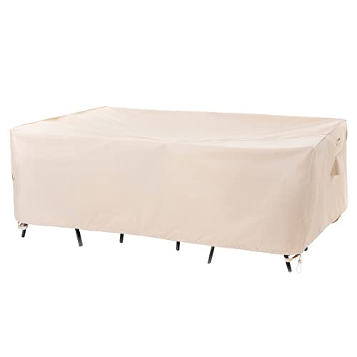F&J Outdoors Waterproof Anti-UV Heavy Duty Rip-stop Fabric Extra Large Patio Furniture Covers, 140"x86" - color: Beige, size: 140"(W)×86"(D)×30.5"(H)