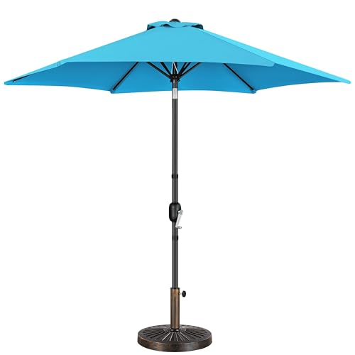 Yaheetech 9FT Patio Umbrella Outdoor with Heavy Duty Base Included,Table Umbrella with Push Button Tilt and Crank, UV Protection Waterproof for Yard/Outdoor/Wedding Parties and Events - Sky Blue - color: Sky Blue, size: 9FT