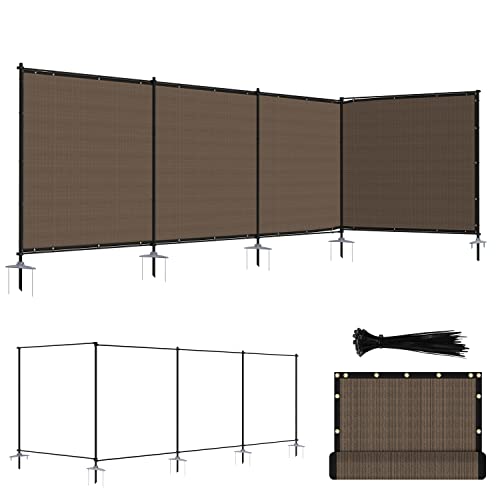 ECOOPTS 6'Hx24'L Privacy Fence Set with Poles and Rails Ground Spikes Fence Kit for Yard Patio Garden Pool (Brown) - color: Brown, size: 0 6'Hx24'L