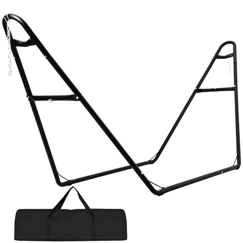 Universal 2 Person Hammock Stand, Heavy Duty Steel Hammock Stand 550 lbs Capacity, Adjustable Portable Hammock Stand, Fits 9 to 14 Foot Hammocks for Outdoor Indoor with Chain, Hook, and Carrying Bag - size: Large