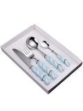 Stainless Steel Flatware Set, 4-Piece Heavy Duty Cutlery Set with Dinner Knife, Fork & Spoons, Tableware Gift for Daily Use Wedding Housewarming Baby Shower Valentine's Day Present (Blue) - color: Blue